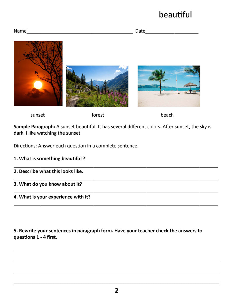 Writing Warmups: Present and Past Tense Writing Using Adjectives For Beginning Writers, Reading Level Grade 2 eBook