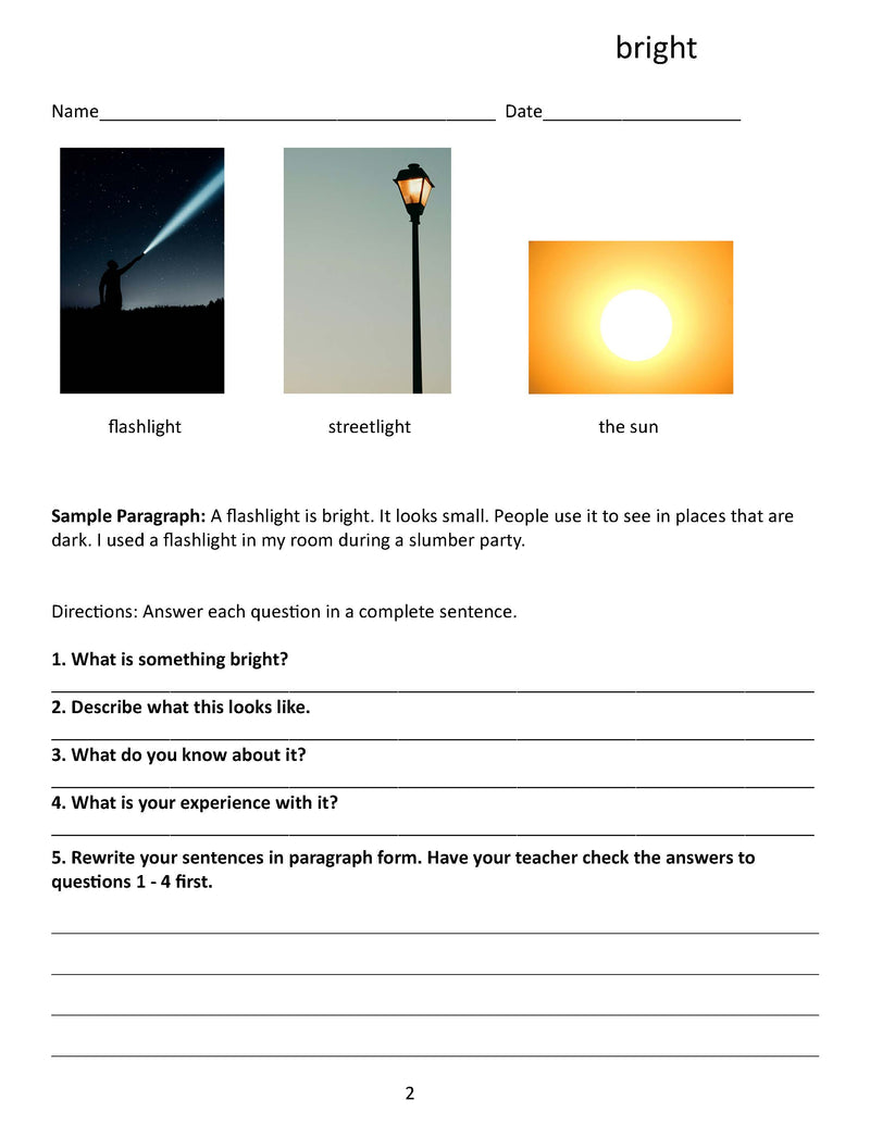 Writing Warmups: Present and Past Tense Writing Using Adjectives For Beginning Writers, Reading Level Grade 1 eBook